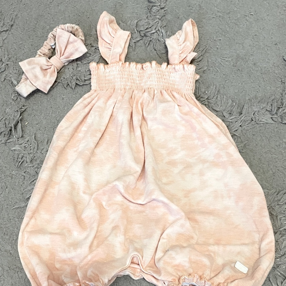 6/9 month girls romper with matching headband